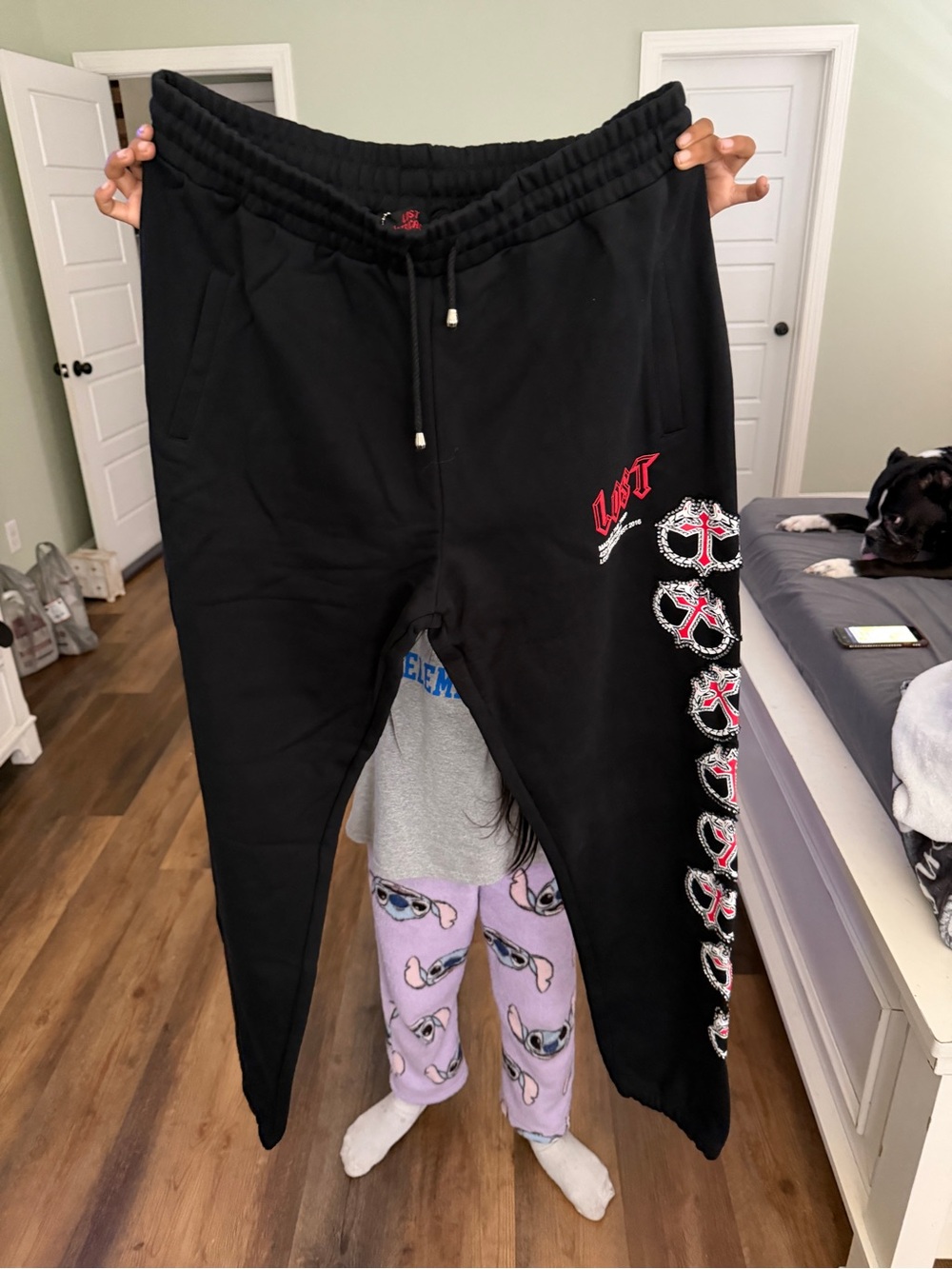 Black Graphic Jogger Sweatpants with Red Accent